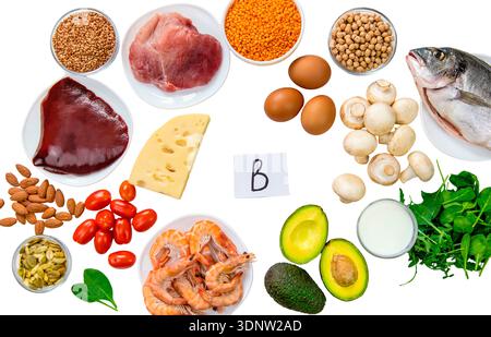 Aliments qui contiennent des vitamines B. Mise au point sélective. Banque D'Images