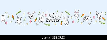 Bannière de Pâques, bordure de lapin de Pâques, carte de joyeuses Pâques Illustration de Vecteur