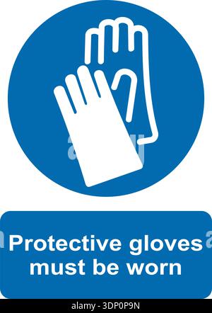 Le graphique vectoriel circulaire bleu et blanc des gants de protection doit être porté, signe d'avertissement obligatoire Illustration de Vecteur