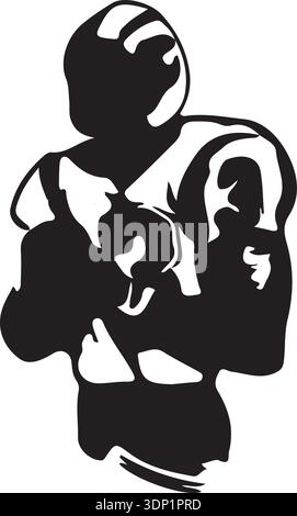 Silhouette stylisée en noir et blanc d'un joueur de football américain Illustration de Vecteur