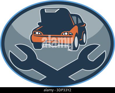 Illustration d'une réparation mécanique de panne de voiture automobile avec une clé Banque D'Images
