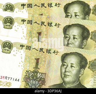 Billets chinois de 1 yuans en portrait de Mao Tsé-toung.Monnaie papier chinoise Banque D'Images