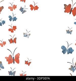 Motif sans couture avec des papillons dans des tons pastel doux et terre cuite chaude. Avec des formes ludiques, des ailes pointillées, des antennes délicates. Idéal pour Banque D'Images
