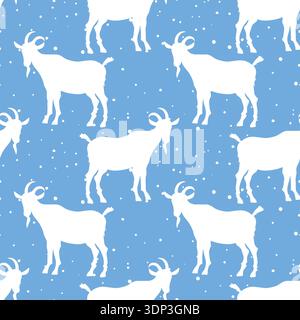 Modèle sans couture avec des chèvres mignonnes drôles, animal de ferme. Dessin de personnages de chèvre. Imprimé de dessin animé de mode pour les enfants. Symbole année. Fond d'animaux, moderne Illustration de Vecteur