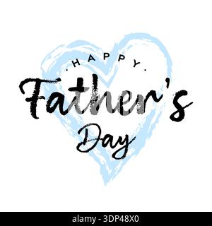 Bonne fête des pères texte en lettres manuscrites sur cœur bleu dessiné à la main Illustration de Vecteur