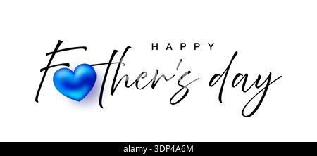 Texte de lettrage de fête des pères avec coeur bleu sur fond isolé Illustration de Vecteur