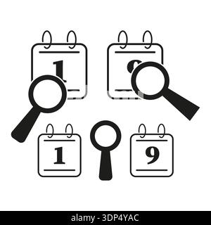 Icône de recherche de calendrier. Symbole de recherche de date. Planifier le vecteur d'analyse. Numéro un neuf. SPE 10. Illustration de Vecteur