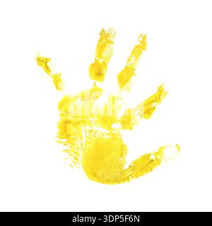 Teinture d'empreinte de main jaune enfant. Illustration aquarelle peinte à la main isolée sur fond blanc. Parfait pour la conception des enfants, décoration de crèche, éducation Banque D'Images