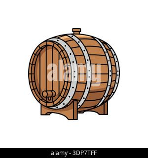 Tonneau traditionnel en bois pour le vin ou la bière reposant sur un petit stand avec un robinet en métal argenté sur sa face avant Illustration de Vecteur