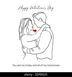 Saint-Valentin minimaliste avec un couple romantique dessiné avec des lignes noires élégantes. Le style de ligne simple transmet l'amour, la tendresse et l'émotion Banque D'Images