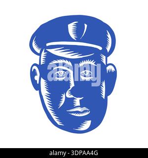 Illustration de style rétro de la tête de policier policier policier vue de face sur fond isolé Banque D'Images