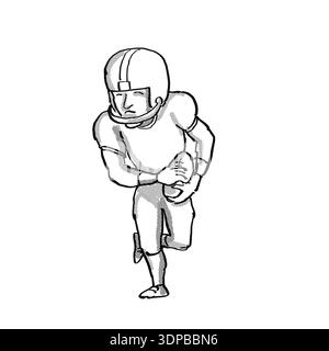 Cartoon style illustration d'un joueur de football américain en noir et blanc sur fond blanc isolé Banque D'Images