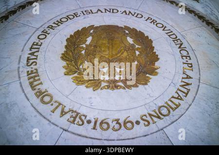 Providence, RI, le 29 août 2018 : Le Grand Sceau de Rhode Island et des plantations de Providence marker Banque D'Images