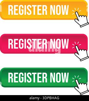 Illustration colorée de trois boutons d'enregistrement avec un clic du curseur de la main Illustration de Vecteur