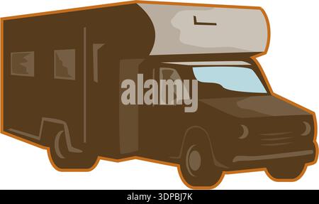 Illustration d'un camping-car camping-car caravane rv vue de côté sur fond isolé fait dans un style rétro Banque D'Images