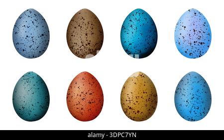 Oeufs colorés de Pâques avec jeu d'éclaboussures, clip art . Aquarelle. Collecte de divers oeufs Banque D'Images