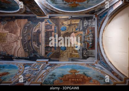 Valletta, Malte - 13 août 2025 : plafond et lunettes peints de style baroque à l'intérieur du Palais des grands maîtres, la Valette, avec fresques ornementales, a Banque D'Images