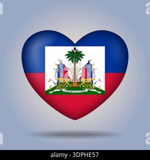 Bouton cœur drapeau Haïti isolé sur fond dégradé de couleur Illustration de Vecteur