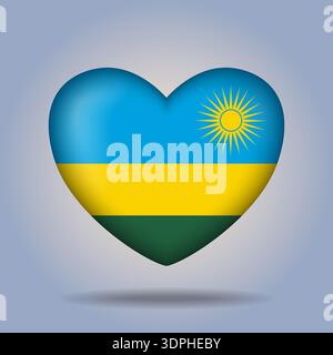 Bouton coeur drapeau Rwanda isolé sur fond dégradé de couleur Illustration de Vecteur