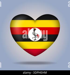 Bouton de coeur de drapeau de l'Ouganda isolé sur fond dégradé de couleur Illustration de Vecteur