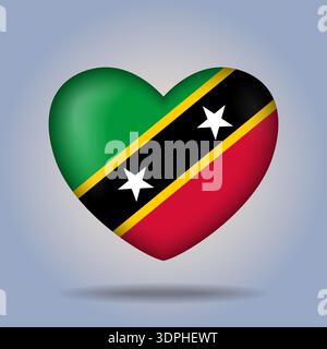 ST. Kitts Nevis drapeau bouton coeur isolé sur fond dégradé de couleur Illustration de Vecteur