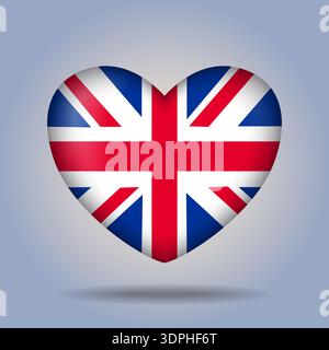 Bouton coeur drapeau Royaume-Uni isolé sur fond dégradé de couleur Illustration de Vecteur