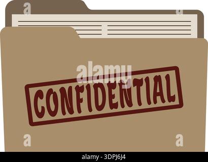 Icône de dossier avec une étiquette de timbre confidentiel sur le devant dans un style plat Illustration de Vecteur