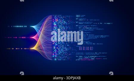 Réseau neuronal d'intelligence artificielle générant du code python, programmation d'agent ai et concept de technologie de flux de données. Architecture du système. Développement d'applications Banque D'Images