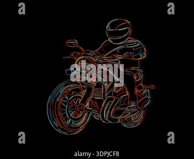 Croquis vectoriel ryder moto vintage en couleurs Illustration de Vecteur
