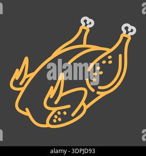 Vecteur plat minimaliste sur l'icône de fond sombre d'un poulet ou d'un canard rôti entier, adapté aux recettes de Thanksgiving ou aux menus de dîner de vacances. Illustration de Vecteur