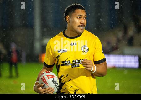 12-02-2026, York Community Stadium , York York York Knights vs Hull KR Toa Mata'afa des York Knights s'échauffant Banque D'Images