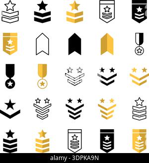 Modèles de conception de symbole d'icône de rang militaire isolés sur fond blanc Illustration de Vecteur