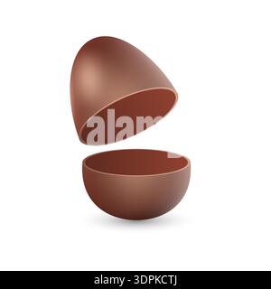 Oeuf de Pâques en chocolat. Confiserie saisonnière 3D pour les vacances de printemps. Doux pour les enfants. Videz le récipient alimentaire pour la surprise. Snack au cacao au lait pour les enfants. Illustration réaliste isolée vectorielle Illustration de Vecteur