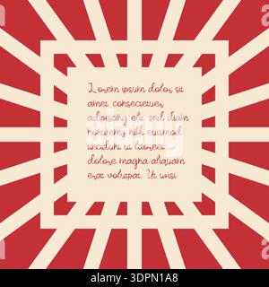 Affiche d'ornement de rayon de soleil abstrait, cadre de forme carrée. Illustration vectorielle moderne de couleur rouge, fond blanc Illustration de Vecteur