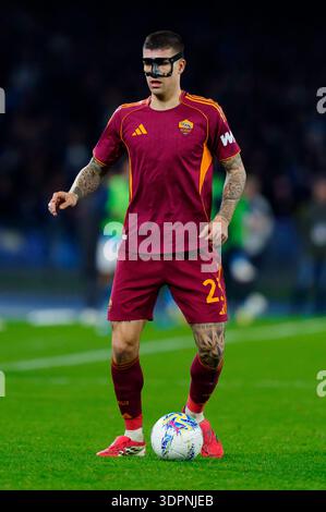 Naples, Italie. 15 février 2026. Gianluca Mancini de l'AS Roma lors de la série Serie A Enilive match entre la SSC Napoli et L'AS Roma au Stadio Diego Armando Maradona le 15 février 2026 à Naples, Italie crédit : Giuseppe Maffia/Alamy Live News Banque D'Images