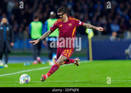 Naples, Italie. 15 février 2026. Gianluca Mancini de l'AS Roma lors de la série Serie A Enilive match entre la SSC Napoli et L'AS Roma au Stadio Diego Armando Maradona le 15 février 2026 à Naples, Italie crédit : Giuseppe Maffia/Alamy Live News Banque D'Images