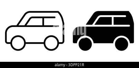 Cette image présente deux icônes de voiture simples, l'une en noir et l'autre en blanc. Parfait pour les projets de conception, les thèmes automobiles ou les sujets de transport. Illustration de Vecteur