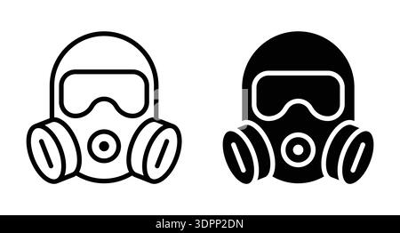 Deux icônes de masque à gaz minimalistes en noir et blanc, représentant la sécurité et la santé, adapté à divers projets de conception ou campagne de sensibilisation d'urgence Illustration de Vecteur