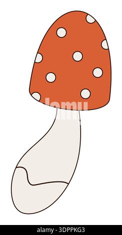 Groovy rétro Funky Mushroom Sticker Cartoon Illustration de Vecteur