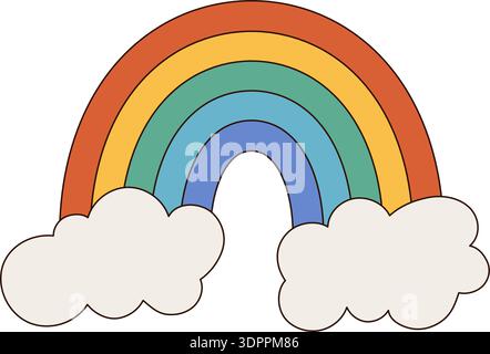 Groovy Cartoon Rainbow avec Wavy style Illustration de Vecteur