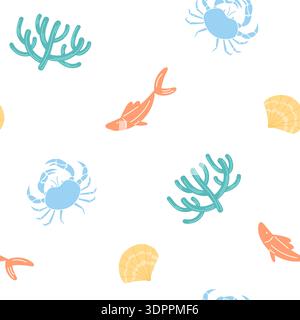 Motif marin sous-marin de dessin animé sans couture Illustration de Vecteur