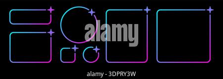Ensemble de cadres de rectangle et de cercle de dégradé AI. Frontière néon d'intelligence artificielle. Boîte de technologie avec dégradé bleu et rose. Barre de réseau neuronal Illustration de Vecteur