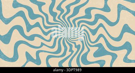 Fond rétro groovy avec motif de rayons ondulés psychédéliques spirales. design de soleil vectoriel abstrait tourbillon des années 70. Affiche radiale funky vintage. Rayé Illustration de Vecteur