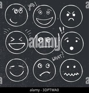 ensemble vectoriel de visages dessinés à la main, humeurs, sourires isolés. Illustration de Vecteur