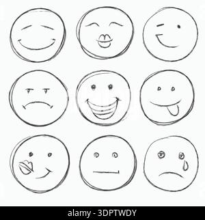 ensemble vectoriel de faces dessinées à la main Illustration de Vecteur