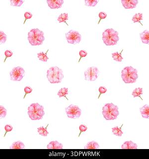 Motif sans couture printemps avec fleurs Sakura rose aquarelle. Fond floral. Clipart. Clipart naturel. Illustration d'aquarelle dessinée à la main pour spri Banque D'Images