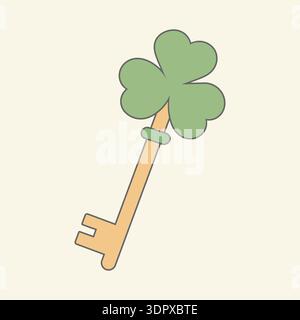 Vintage Gold Skeleton Key avec Green Shamrock Head pour la chance et Saint Patricks Day Illustration de Vecteur