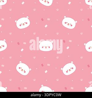 Motif sans couture d'ours kawaii drôle. Bears faces décoratives Imprimé de dessin animé rose pour tissu textile, emballage, papier peint. Girly imprimable de nos jours Illustration de Vecteur