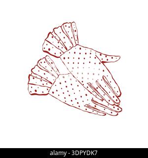 Illustration de gants à pois vintage pour femmes. Dessinez le clip art des accessoires à la mode pour femmes. Illustration rétro linéaire vectorielle en rouge. Mode, style. Illustration de Vecteur