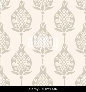 L'impression de bloc de grenades dessinées à la main neutre semble un arrière-plan de motif vectoriel sans couture. Toile de fond de style vintage dans la disposition verticale géométrique avec , feuilles Illustration de Vecteur